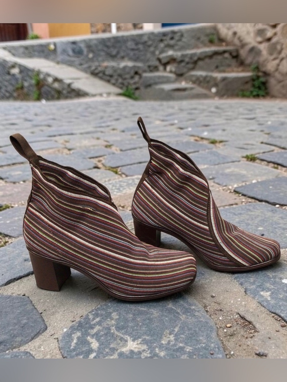 San Miguel Botin Monaco Stretch Boots Multi Color Stripe Comfort Heel 7.5-8